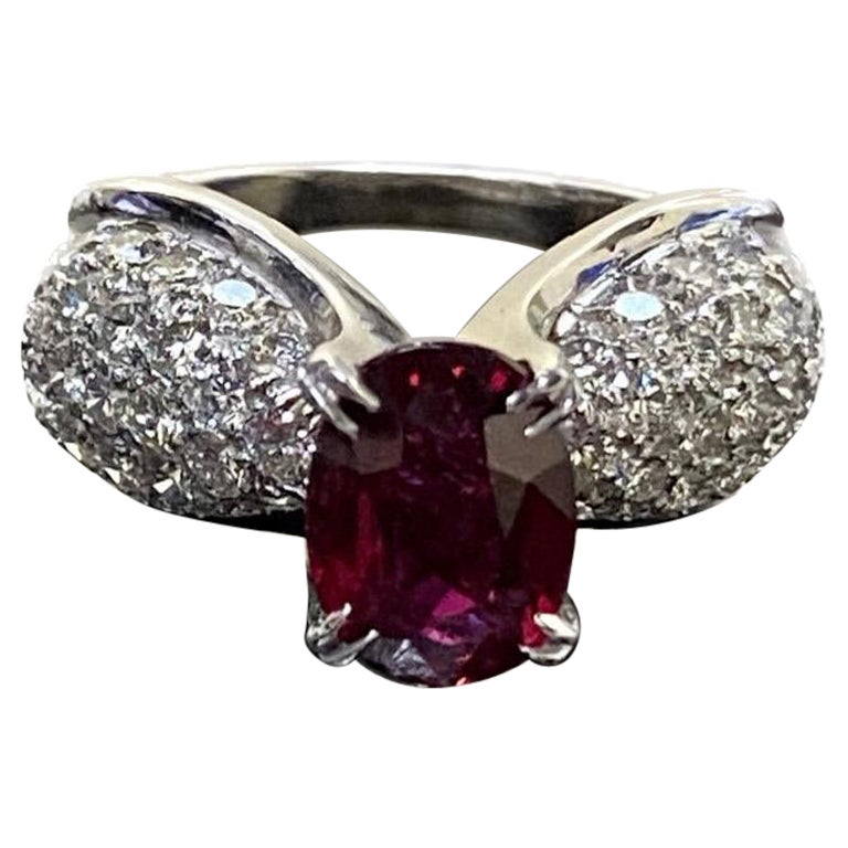 Platinum Pave Diamond GIA Certified 2.04 Carat No Heat Ruby Engagement Ring
