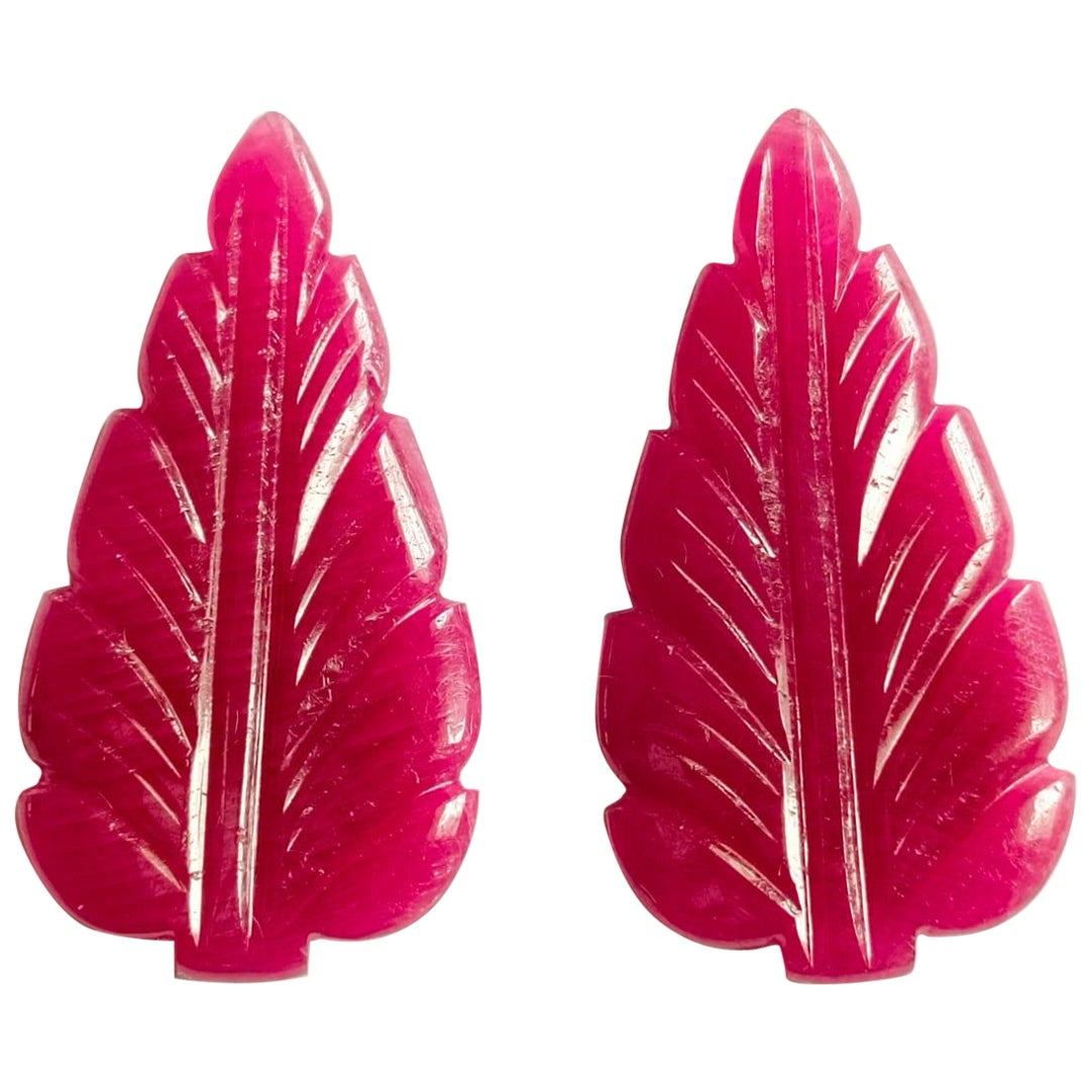 32.10 Carat Ruby Carving Leaf Shape Pair Loose Gemstone For Sale