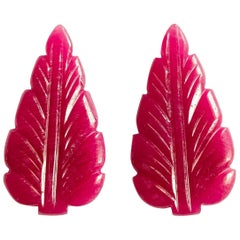 32.10 Carat Ruby Carving Leaf Shape Pair Loose Gemstone