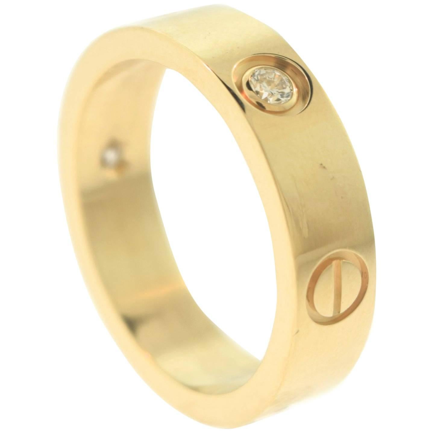 Cartier LOVE Ring, 3 Diamonds, Yellow Gold, Size 9 For Sale