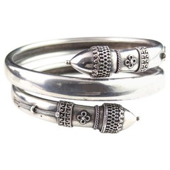 Antique Victorian silver bypass bangle, Etruscan revival 