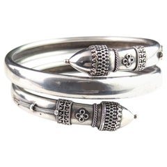 Antique Victorian silver bypass bangle, Etruscan revival