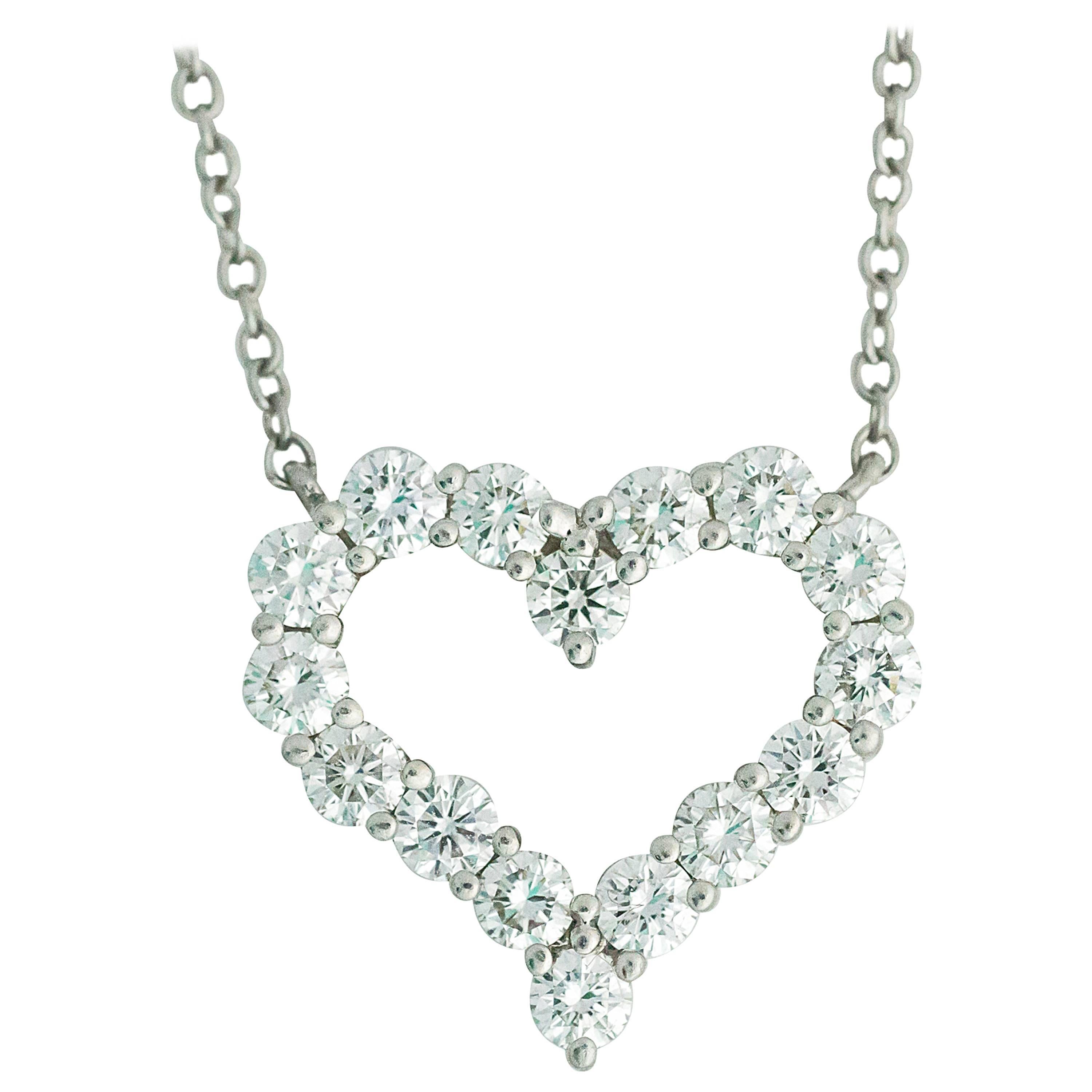 Platinum Tiffany & Co Diamond Large Heart Link Chain Necklace