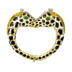 Vintage David Webb Enamel, Emerald, and Diamond "Giraffe" Bracelet. 