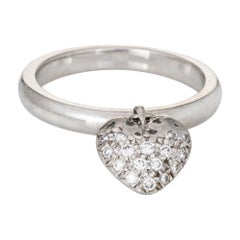 Tiffany & Co Heart Diamond Charm Ring Estate Platinum Tag Sz 5.75 Jewelry