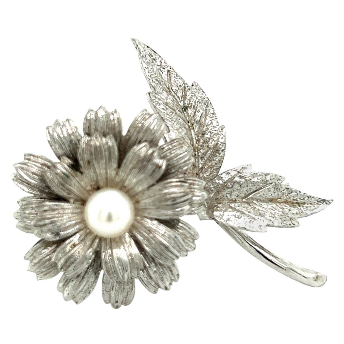 Mikimoto Estate Akoya Pearl Brooch Pin Sterling Silver 6.16 mm  For Sale