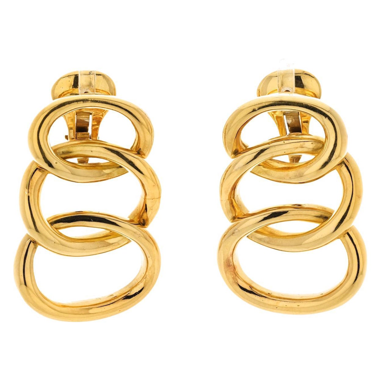 David Webb 18K Yellow Gold triple Oval Layered Hoop Style Clip On Earrings For Sale