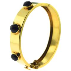Magnificent Cabochon Midnight Sapphire Yellow Gold Wide Bangle