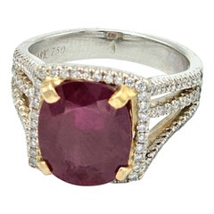 GIA Certified 4.50 Cts Pigeon Blood Burmese Ruby Ring with Diamonds in 18k Gold