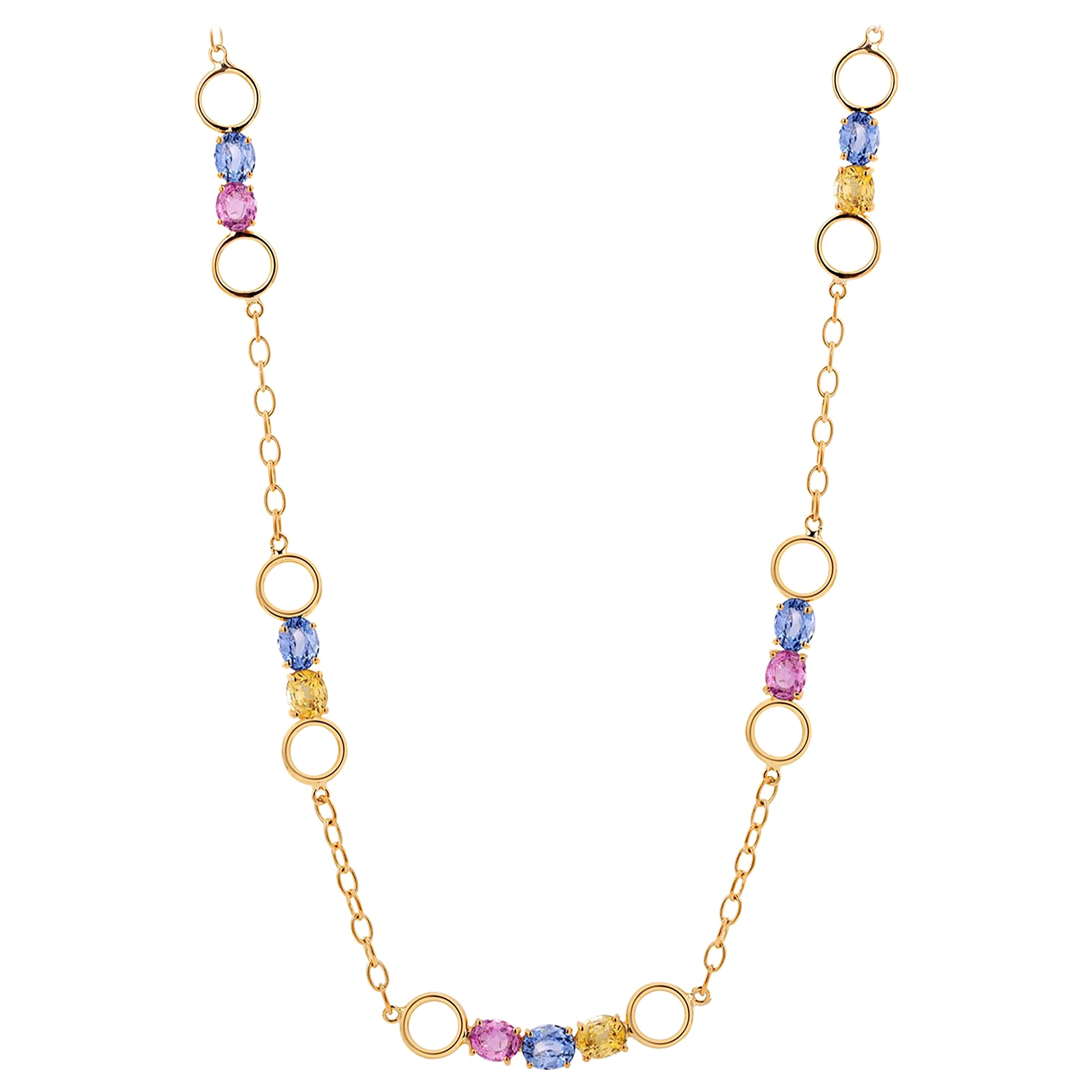 Ceylon Sapphires 9.20 Carats Sautoir 18 Karat Yellow 18.5 Inch Gold Necklace