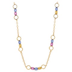 Saphir de Ceylan multicolore 9.20 Carats Sautoir 18 Karat 18.5 Inch Gold Necklace