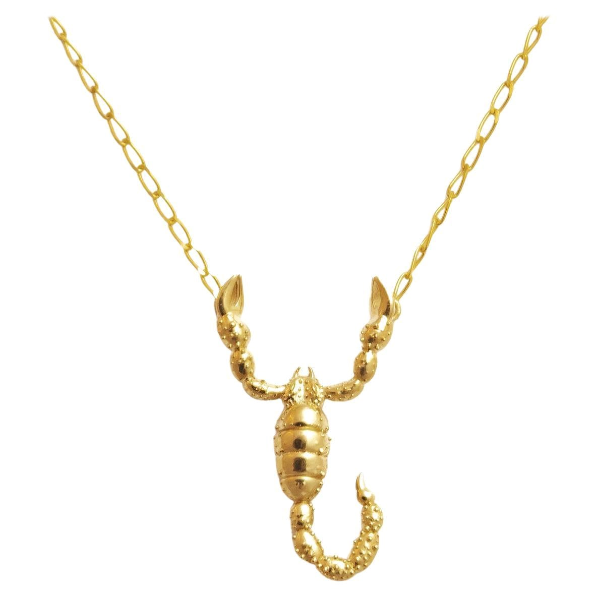 JHERWITT Solid 14k Gold Large Scorpion Pendant Necklace For Sale