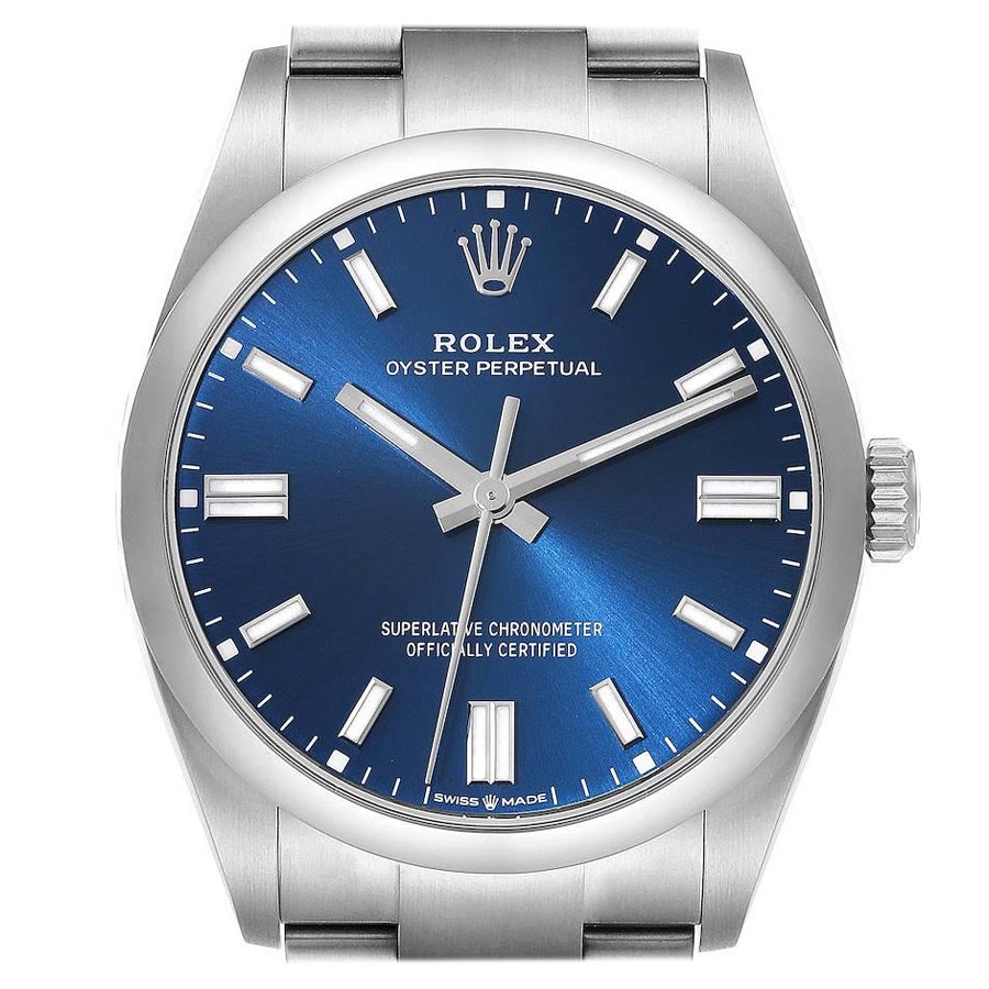 Rolex Montre Oyster Perpetual bleue avec cadran en acier, pour hommes, 126000, non portée