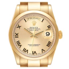 Rolex President Yellow Gold Champagne Roman Dial Mens Watch 118208 Box Papers