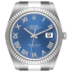 Rolex Datejust 41 Steel White Gold Blue Roman Dial Mens Watch 126334 Unworn