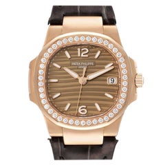 Retro Patek Philippe Nautilus Rose Gold Diamond Bezel Ladies Watch 7010R