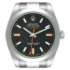 Rolex Milgauss Black Dial Green Crystal Steel Mens Watch 116400 Box Card