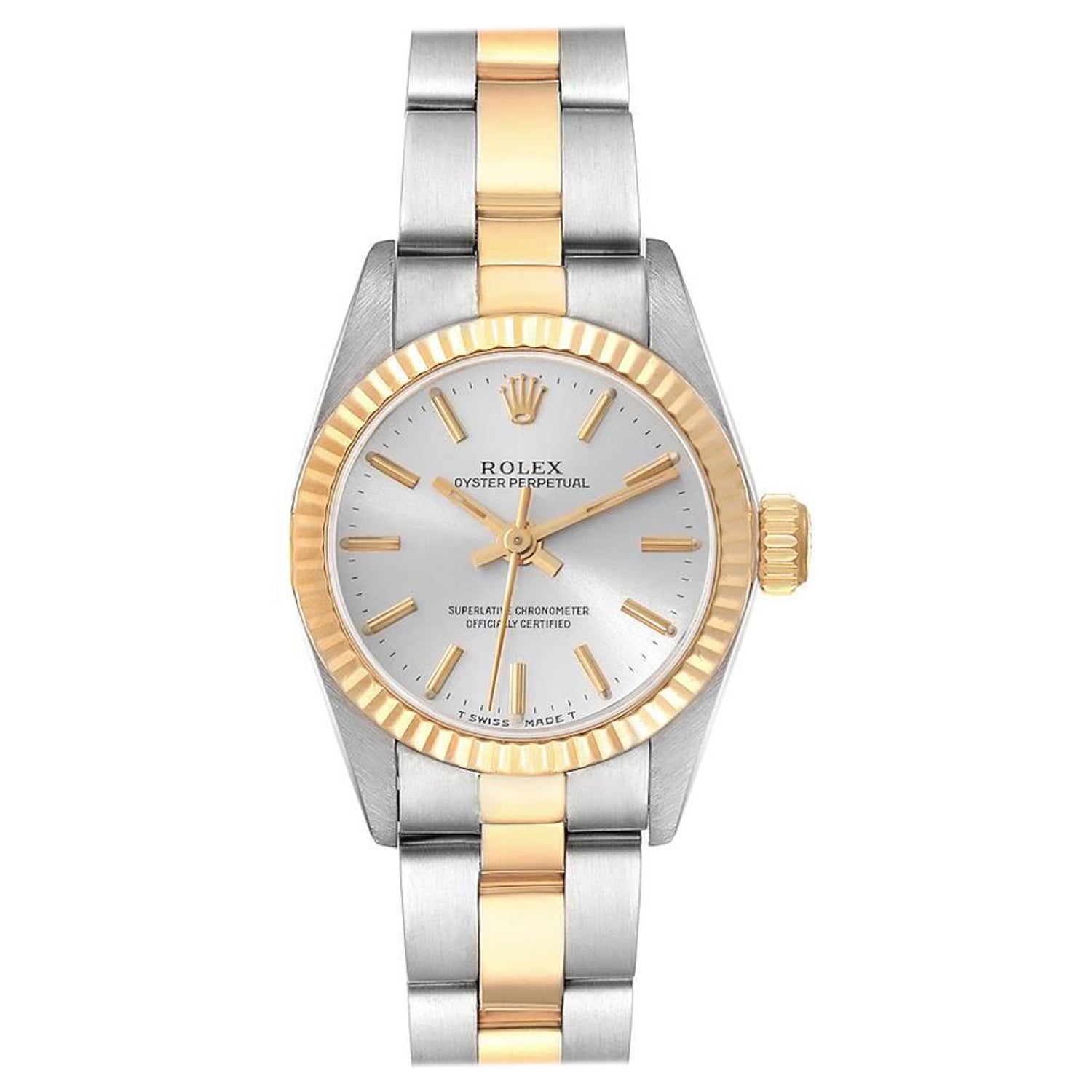 Rolex Oyster Perpetual Steel Yellow Gold Champagne Dial Ladies Watch 67193  For Sale at 1stDibs