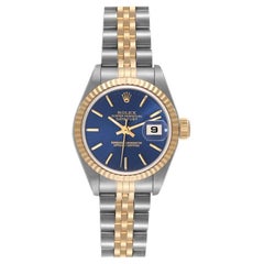 Rolex Datejust Steel Yellow Gold Blue Dial Ladies Watch 79173 Box Papers