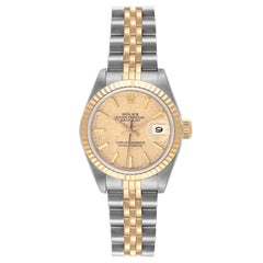 Rolex Datejust Steel Yellow Gold Champagne Linen Dial Ladies Watch 69173 Papers