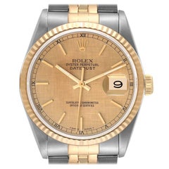 Rolex Datejust Steel Yellow Gold Champagne Linen Dial Mens Watch 16233