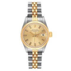Vintage Rolex Datejust Steel Yellow Gold Champagne Dial Ladies Watch 69173 Papers