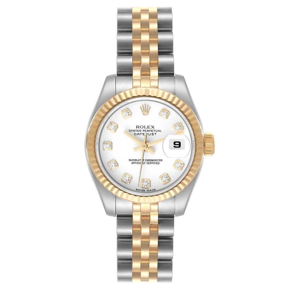 Rolex Datejust Steel Yellow Gold White Diamond Dial Ladies Watch 179173 ...