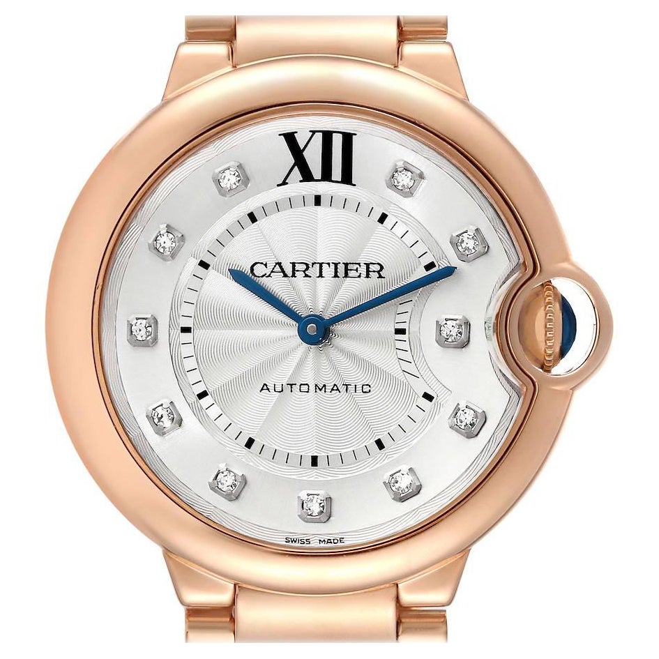 Cartier Ballon Bleu 36 Rose Gold Diamond Ladies Watch WE902026 For Sale