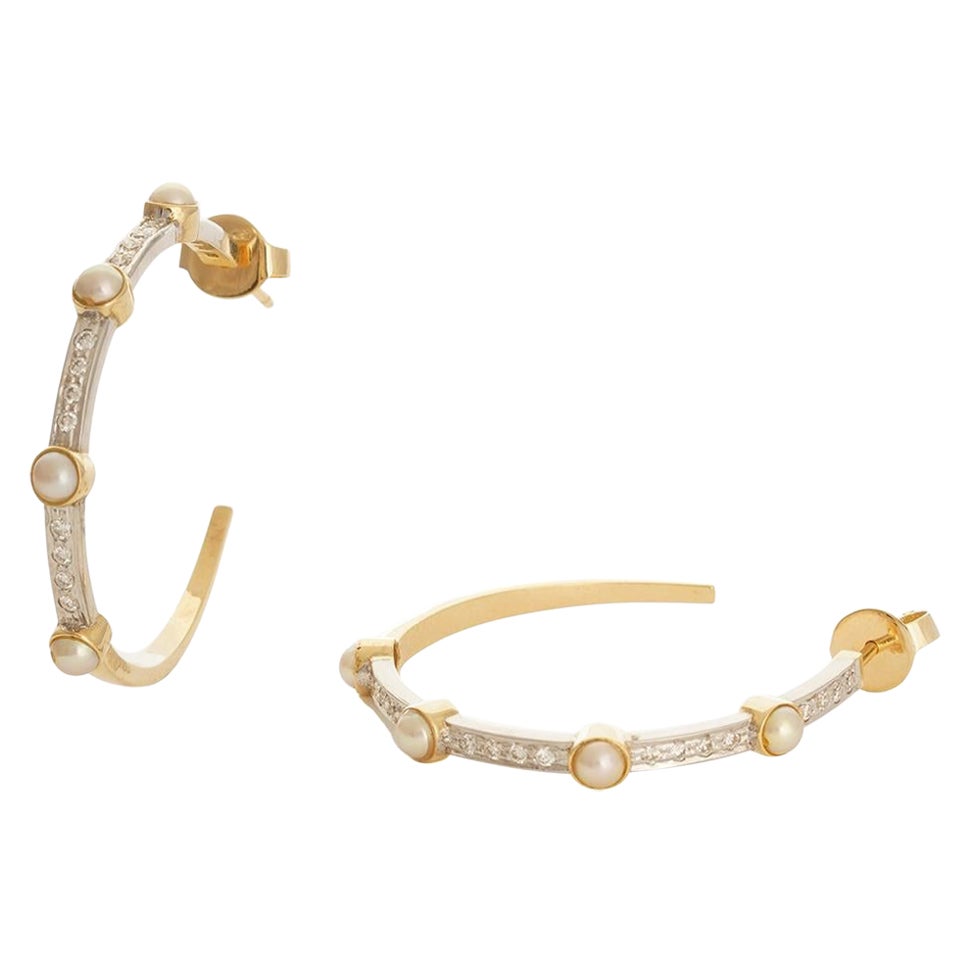 Moi Chicago Pearl Gold and Diamond Hoop Earrings
