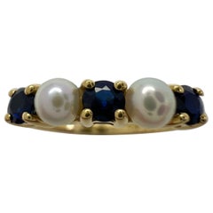 Vintage Tiffany & Co. Blue Round  & Pearl 18k Yellow Gold Eternity Band Ring