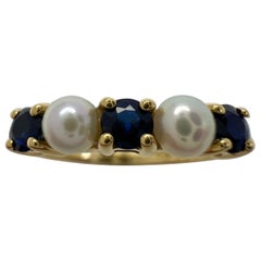 Vintage Tiffany & Co. Blue Round & Pearl 18k Yellow Gold Eternity Band Ring
