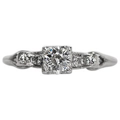 1920s Art Deco GIA Certified .31 Carat Diamond Platinum Engagement Ring