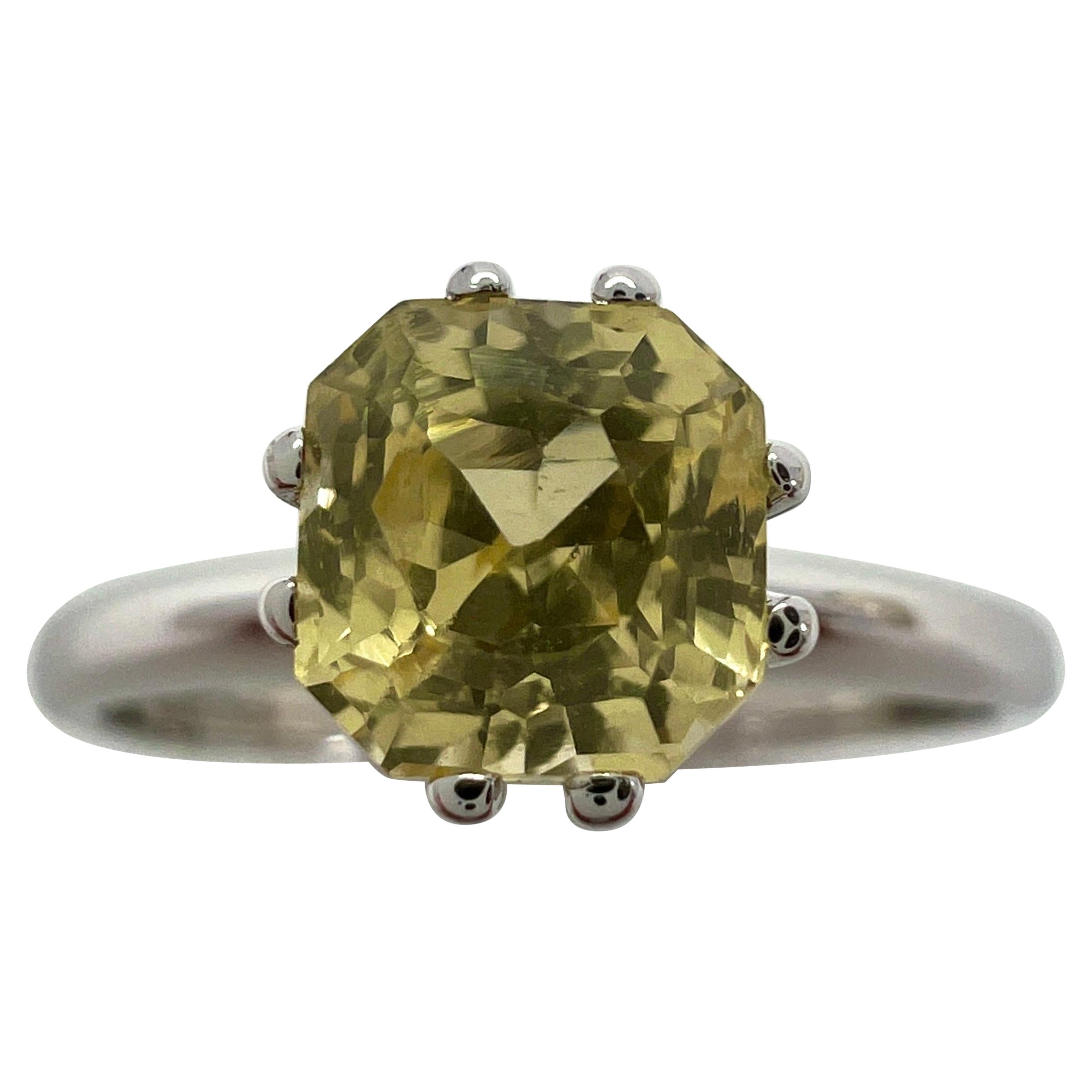 Certified 1.03ct Fancy Cushion Ceylon Yellow Sapphire White Gold Solitaire Ring For Sale