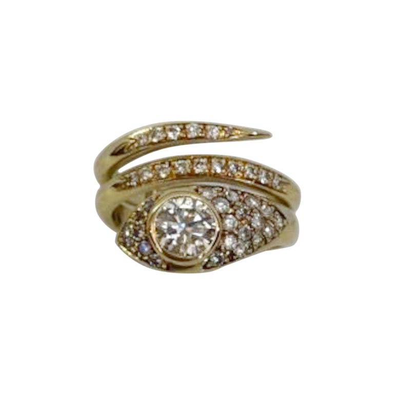 18 Karat Yellow Gold Diamond Snake Ring For Sale