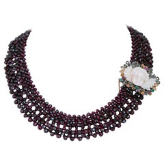 Coral, Garnets, Diamonds, Emeralds, Rubies, Sapphires, Gold and Silver Necklace