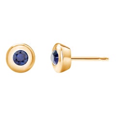 Yellow Gold Bezel Set Round Sapphire Stud Earrings 0.40 Inch Width