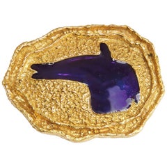1963 Georges Braque "Areion" Blue Enamel Gold Brooch