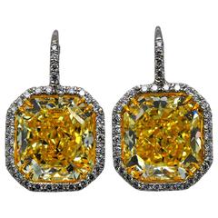 Important 24.33 Carats GIA Cert Fancy Yellow Radiant Cut Diamonds Earrings