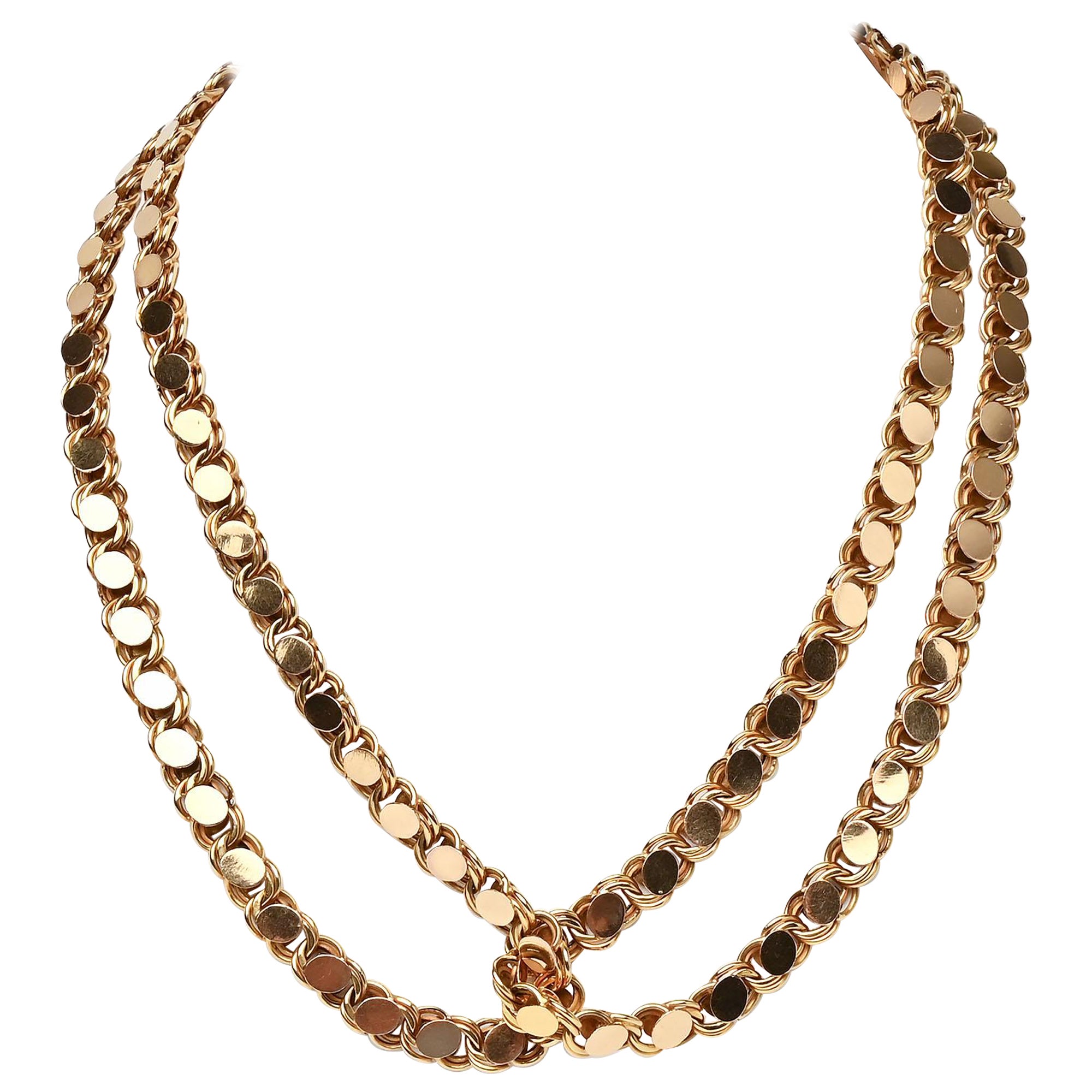 Very Long Handmade Gold Chain Necklace For Sale