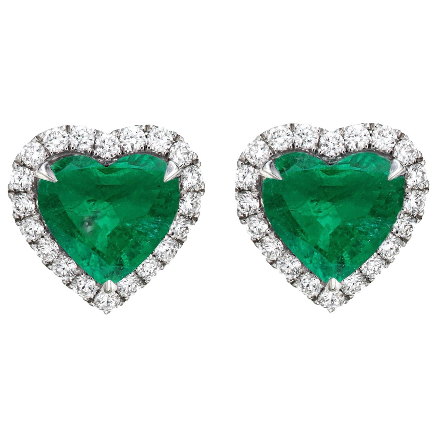 Certified 4 Carat Heart Shape Green Emerald Studs For Sale