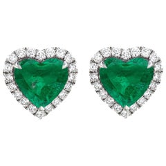 Certified 4 Carat Heart Shape Green Emerald Studs