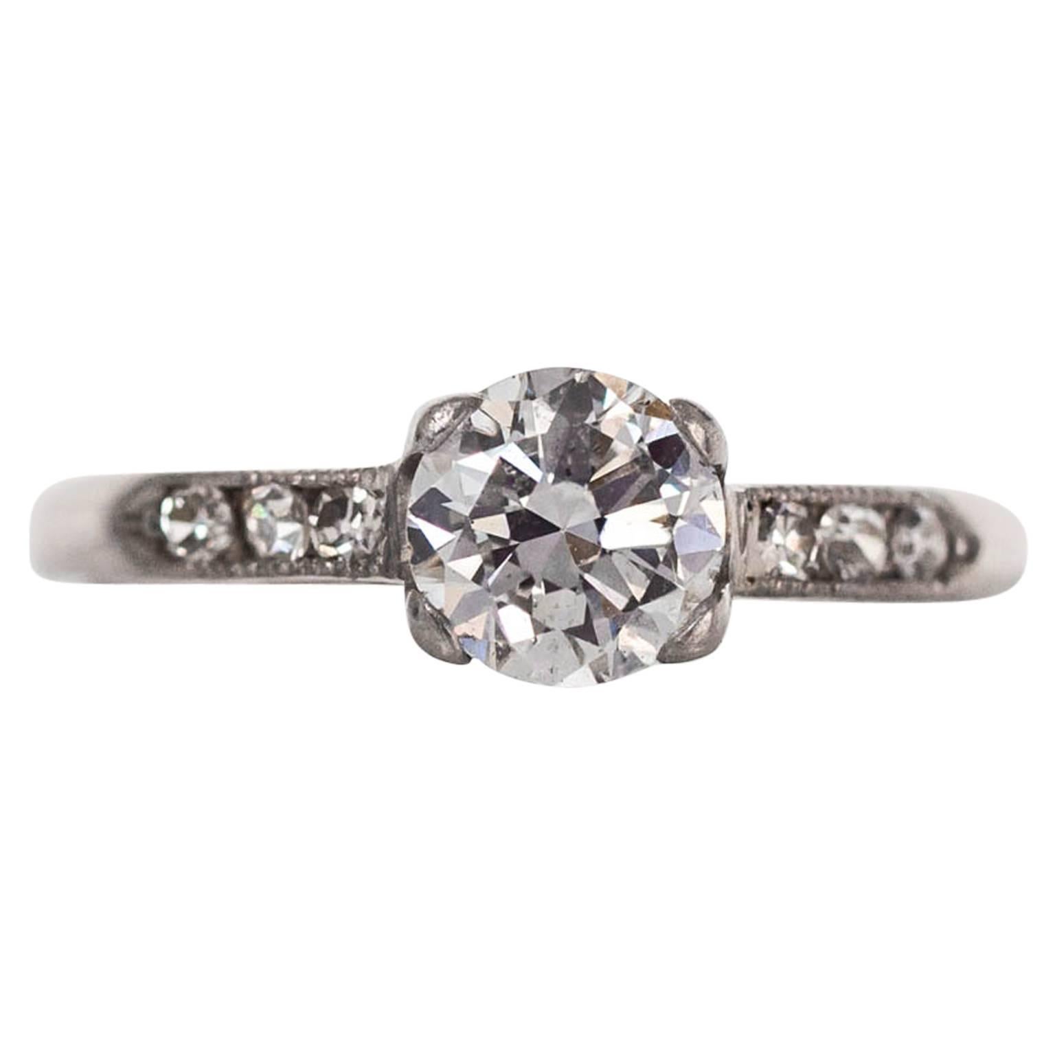 1940s Art Deco GIA Certified .66 Carat Diamond Platinum Engagement Ring For Sale