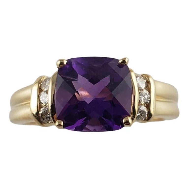 14 Karat Yellow Gold Amethyst and Diamond Ring GAI Certified For Sale