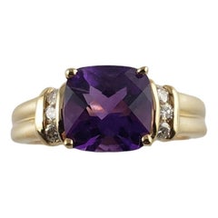 Vintage 14 Karat Yellow Gold Amethyst and Diamond Ring GAI Certified