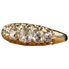 Antique Victorian English 18K Yellow Gold Old Mine Cut Diamond Five Stone Band -