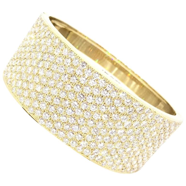 Wide Pave Diamonds Gold Cuff Bracelet at 1stDibs