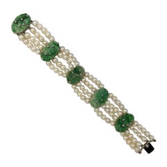 Retro 18 Karat White Gold Jade and Diamond Bracelet