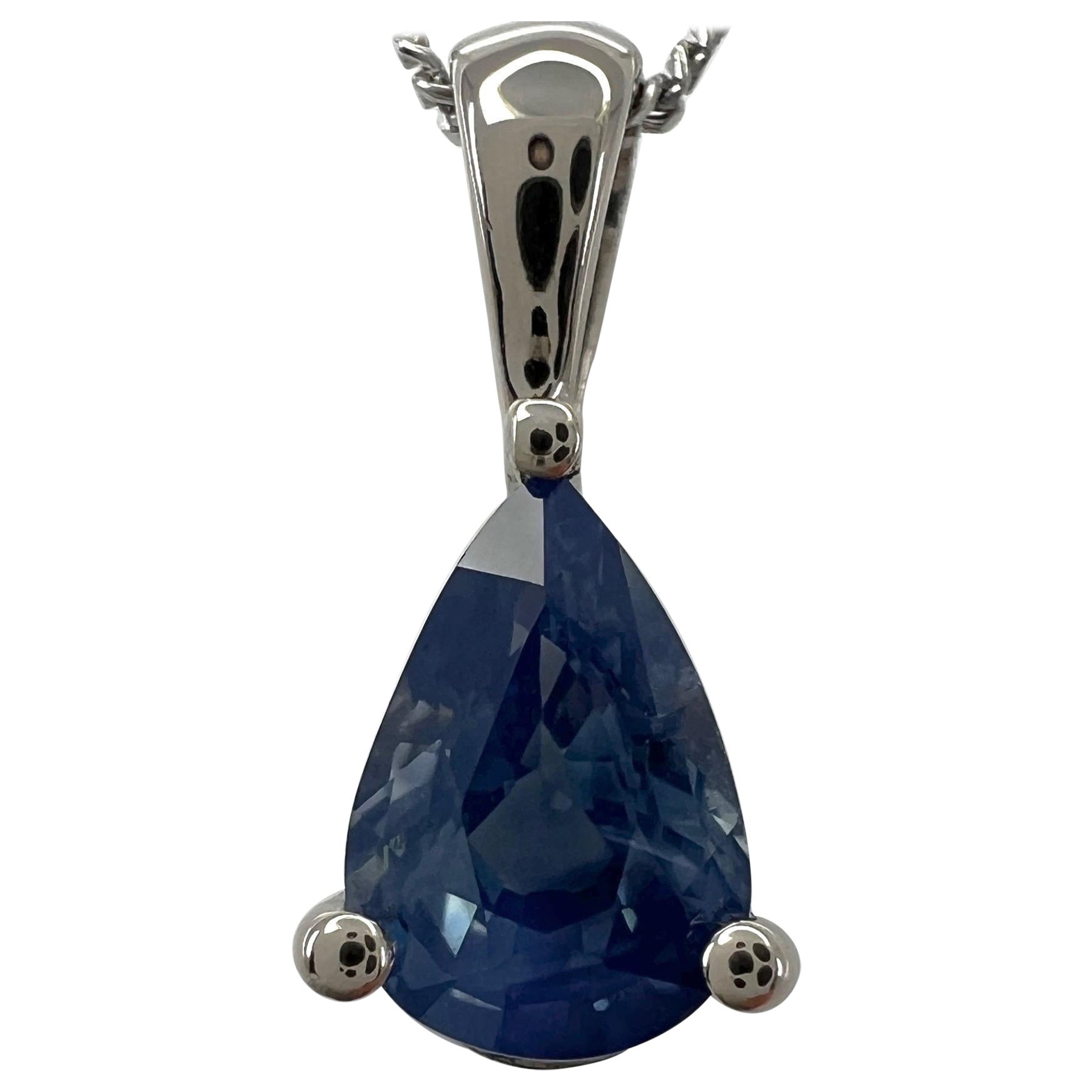 0.85ct Unique Teal Blue Ceylon Sapphire 18k White Gold Pear Teardrop Cut Pendant For Sale