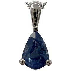 0.85ct Unique Teal Blue Ceylon Sapphire 18k White Gold Pear Teardrop Cut Pendant