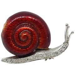 Gold Diamond and Enamel Snail Brooch